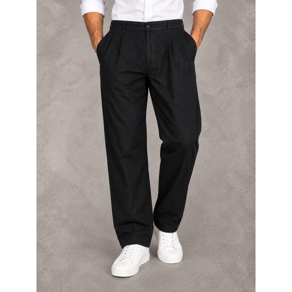 120% Lino Pleated Trousers Pants Mens 58 Black Linen Italian Quiet Luxury